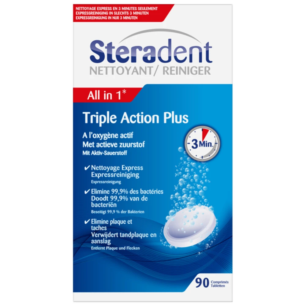 4x Steradent Triple Action Plus Kunstgebit Reiniger - Afbeelding 3