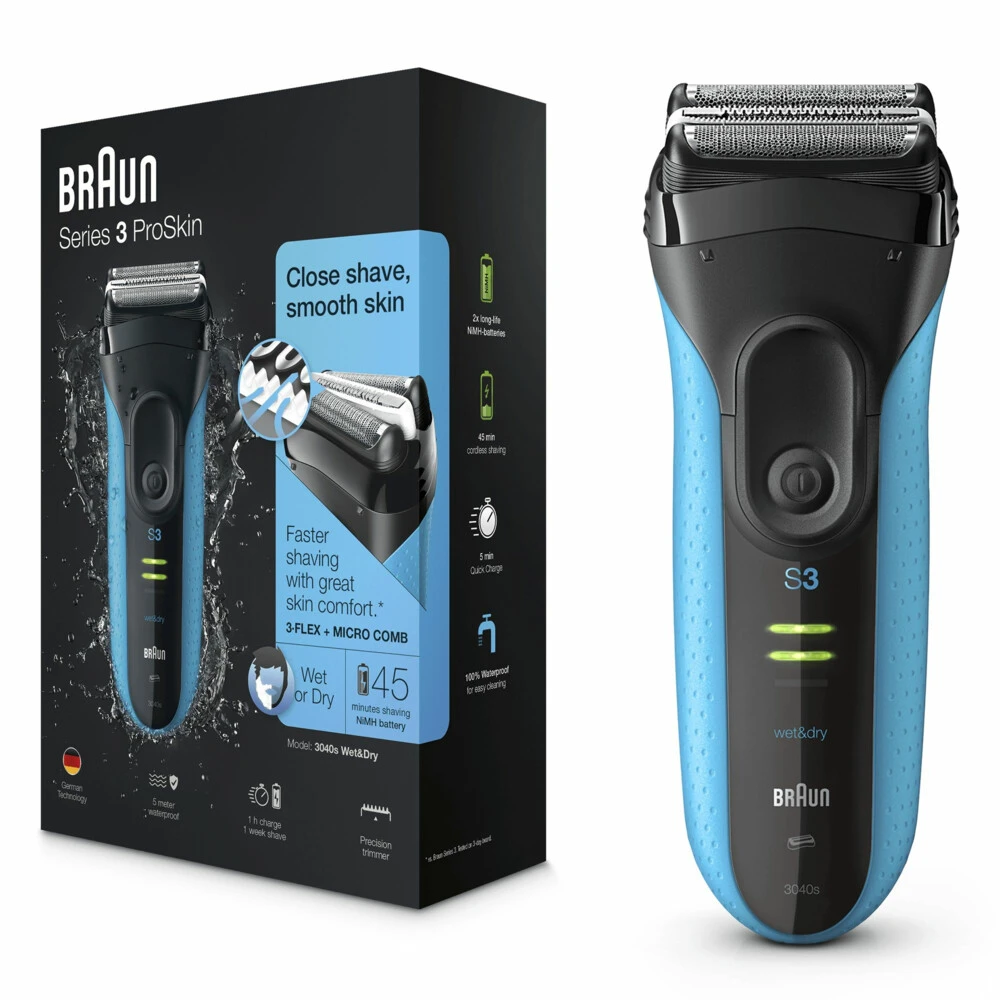 Braun Elektrisch Scheerapparaat S3 ProSkin 3040s Oplaadbaar Zwart / Blauw